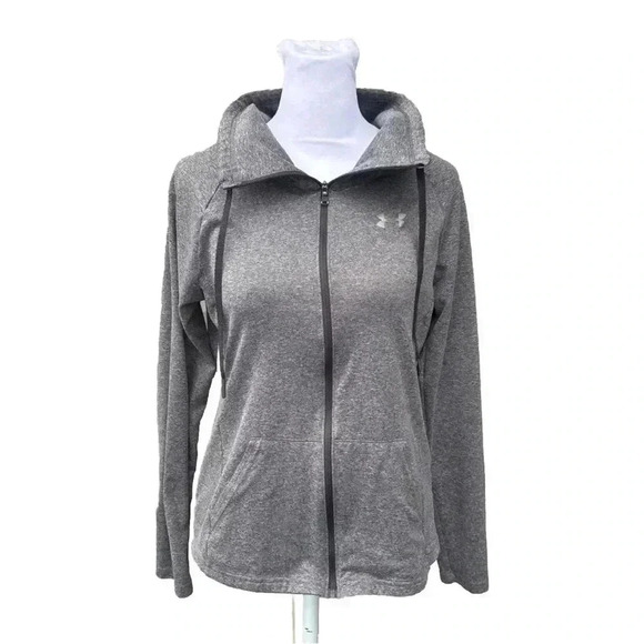 Under Armour Gray Long Sleeve Stretch Heatgear Full Zip Mock Neck Jacket Small - Picture 2 of 11